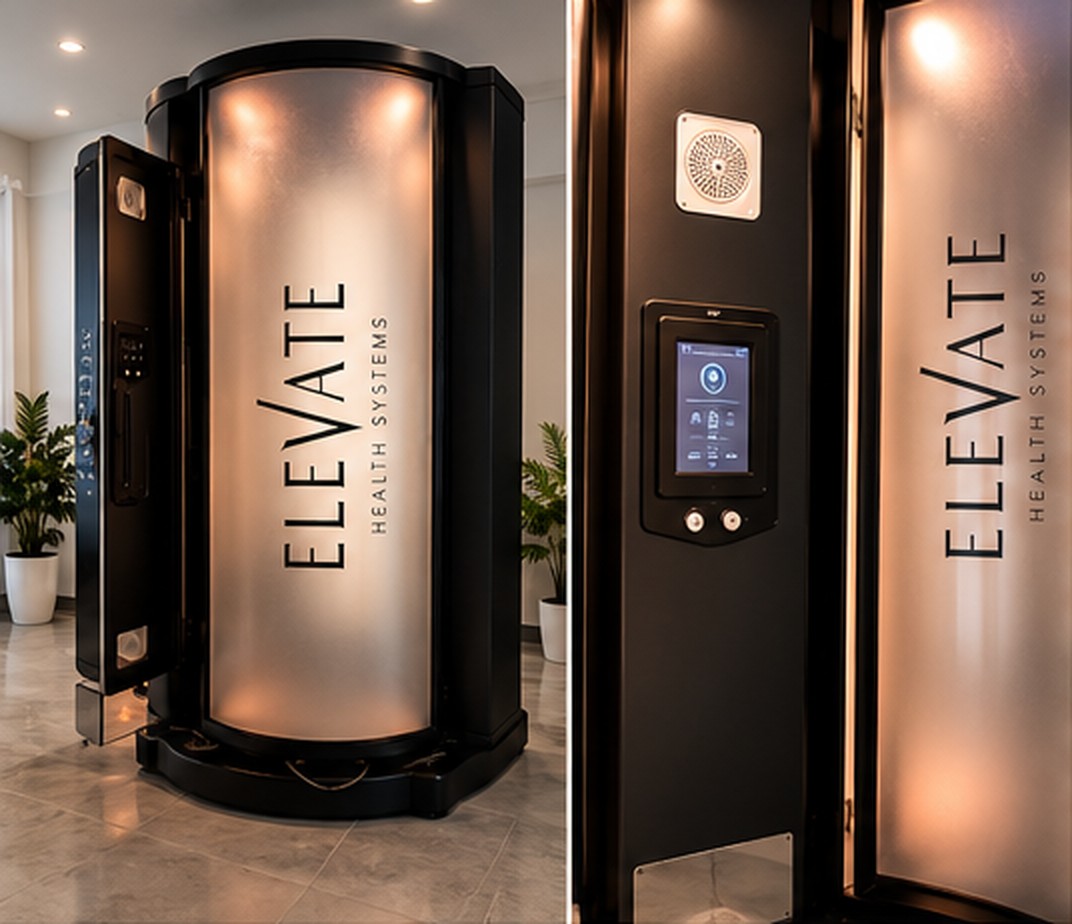 Tall closed vertical cylindrical machine in black with silver trim